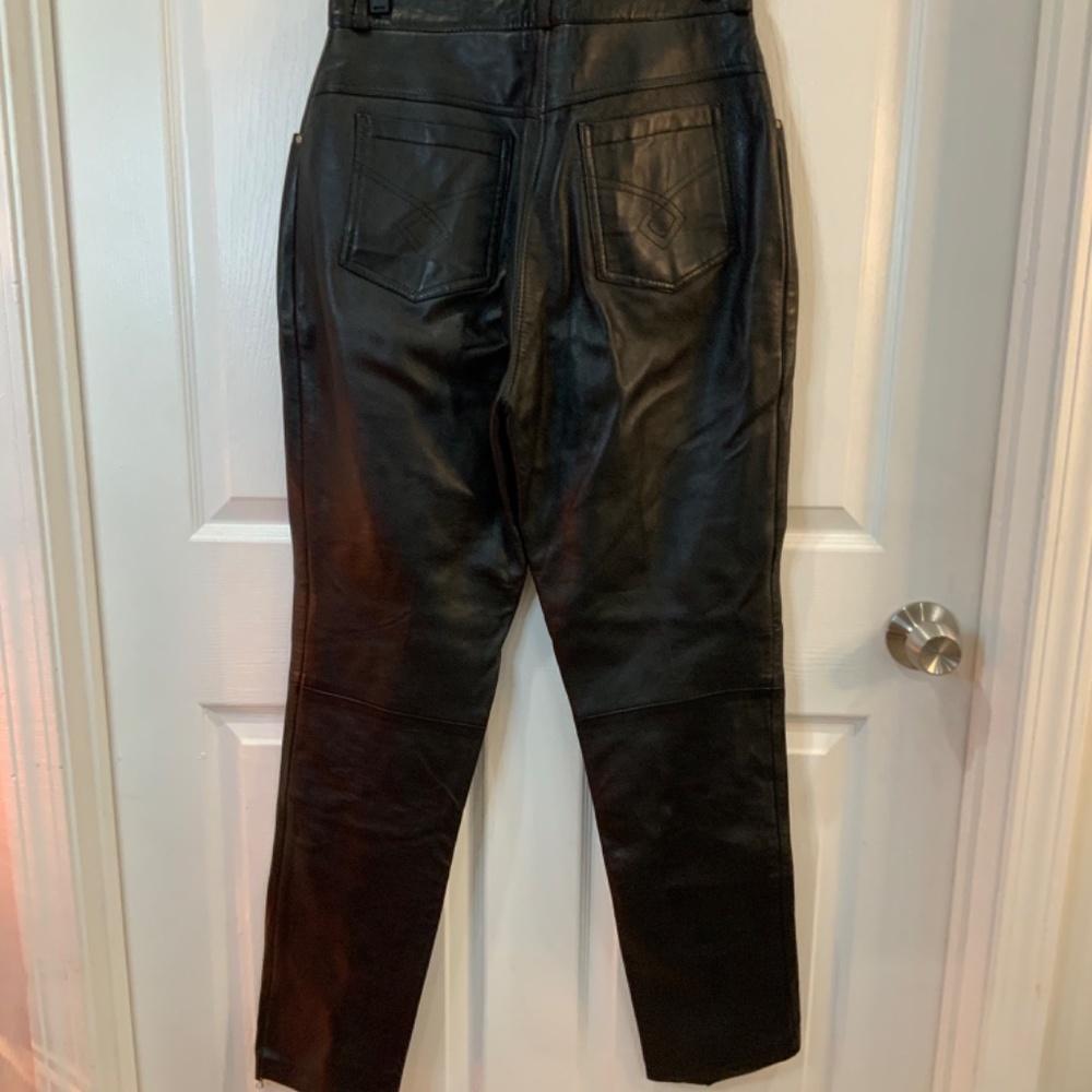 Black Leather Women's Pants - Picture 4 of 7